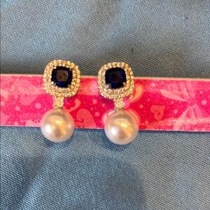 Blue stone and Pearl earrings